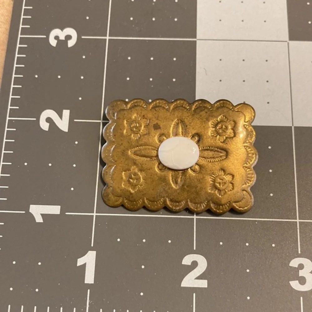 Vintage hammered embossed  floral copper pin